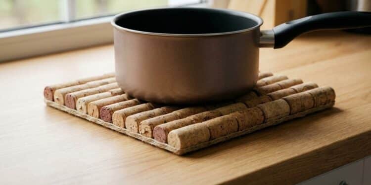 Descanso de panela com rolhas une sustentabilidade e charme rústico em um projeto fácil de montar