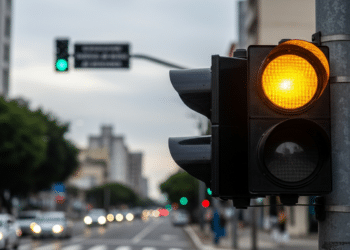 Sinal amarelo no trânsito
