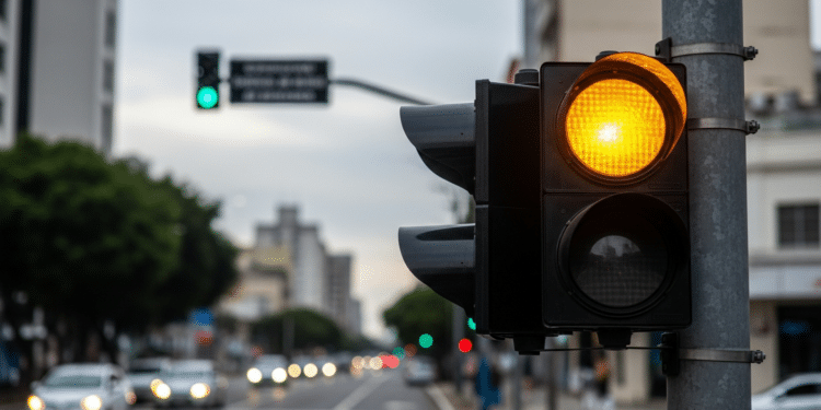Sinal amarelo no trânsito