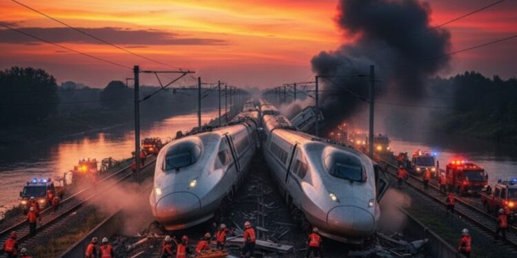 Descarrilamento de dois trens de alta velocidade provoca grave acidente e deixa ao menos 39 mortes