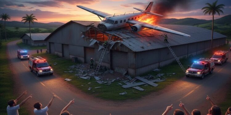 Avião cai sobre teto de galpão no Espírito Santo e assusta moradores