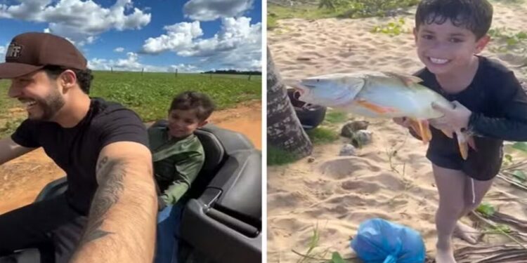 Murilo Huff revela imagens do seu filho com Marília Mendonça aproveitando 'infância raiz' e contato com a natureza em fazenda