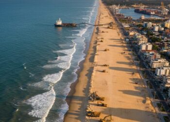 Maior obra de alargamento de praia do Brasil avança com investimento de R$ 333 milhões e já amplia 5 km com 58% de conclusão