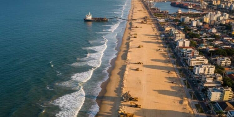 Maior obra de alargamento de praia do Brasil avança com investimento de R$ 333 milhões e já amplia 5 km com 58% de conclusão