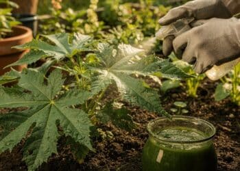 Inseticida natural de mamona com 4 folhas elimina pulgões e lagartas sem veneno no jardim