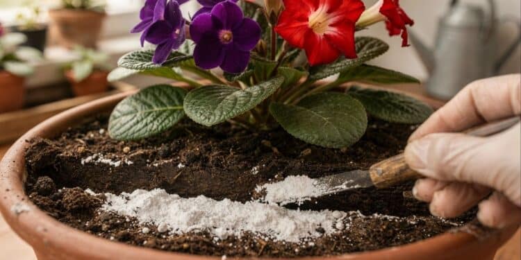 Farinha de osso que estimula floração com doses de 1 a 3 colheres mensais para antúrios e rosas do deserto