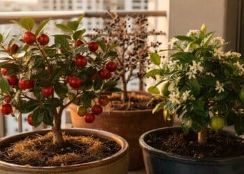 Varandas pequenas entram na moda em 2026 com 3 miniárvores frutíferas fáceis de cultivar