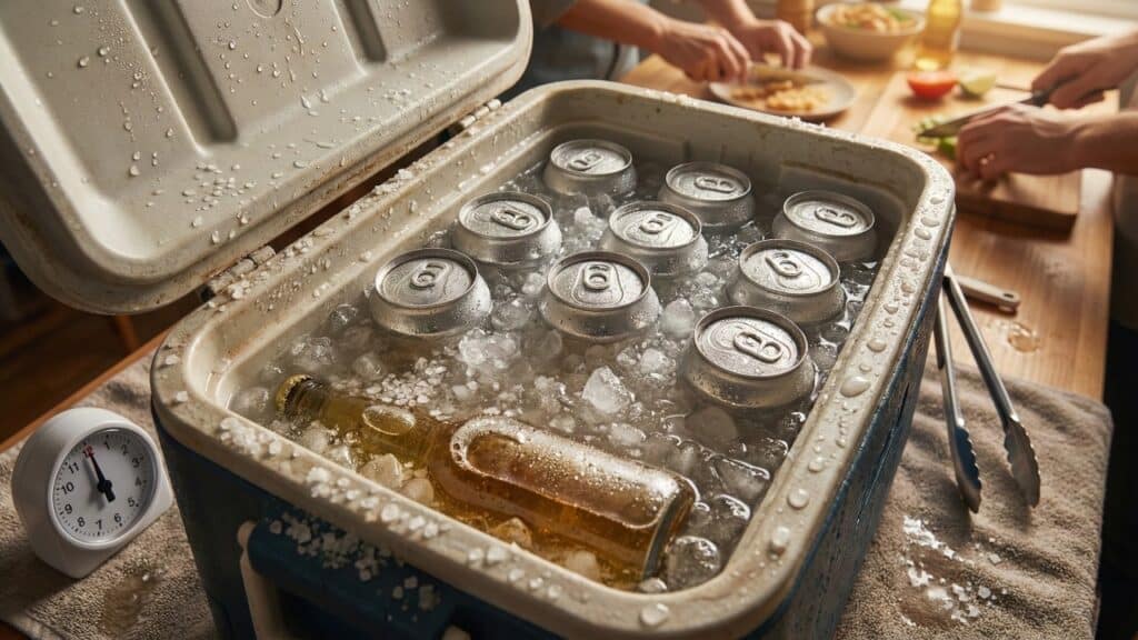 Como gelar cerveja em 5 minutos com água e sal grosso sem correr risco de congelar ou estourar as latas