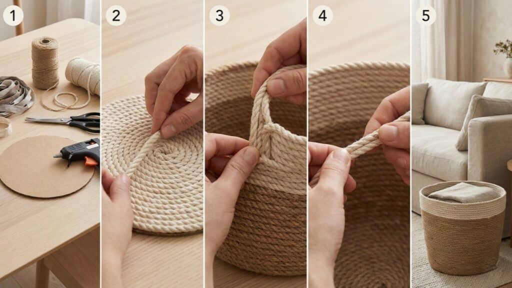 Com fio de malha ou tecido reaproveitado, você pode fazer cestos artesanais que organizam e decoram ao mesmo tempo