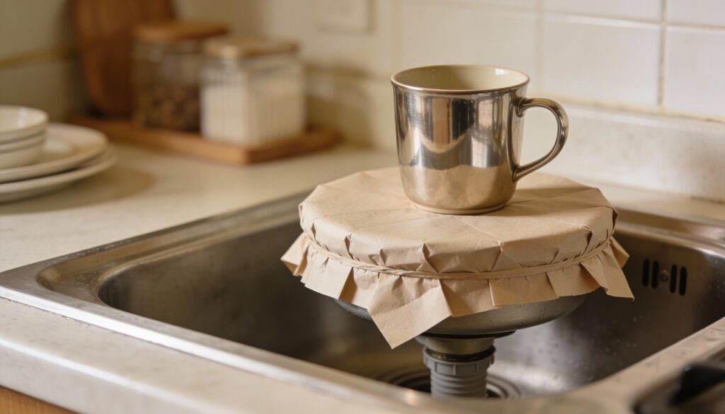 Quando saio de casa, sempre coloco um copo e uma folha de papel na pia e fico feliz com a minha esperteza