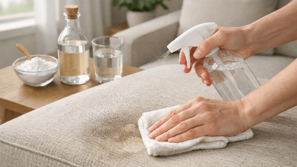 Truque com mistura caseira limpa o sofá e neutraliza cheiros sem esforço