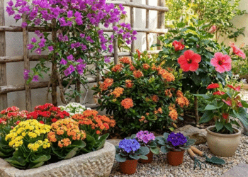 Jardim forte e pequeno perto do quintal