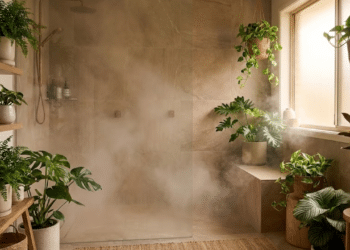Banheiro com plantas ganha atmosfera de spa natural ao aproveitar o vapor e a umidade do ambiente