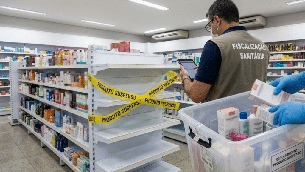 Agentes da Anvisa retirando produtos da prateleira
