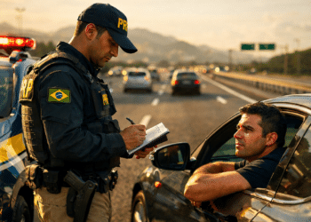 Motorista sendo multado na estrada