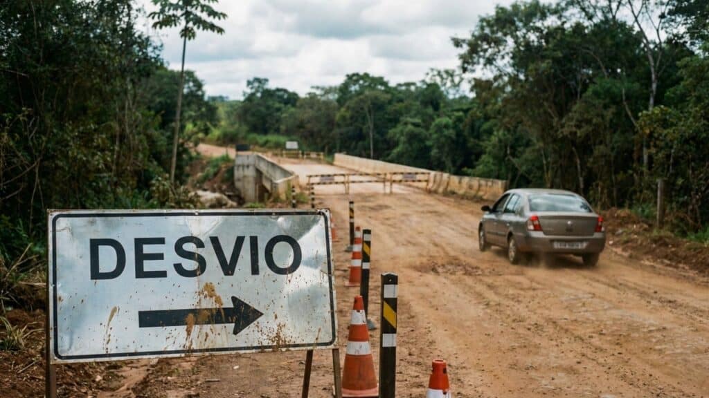 Ponte sobre o Ribeirão Carioca é interditada e desvio de 4,3 km muda o tráfego na MG-030