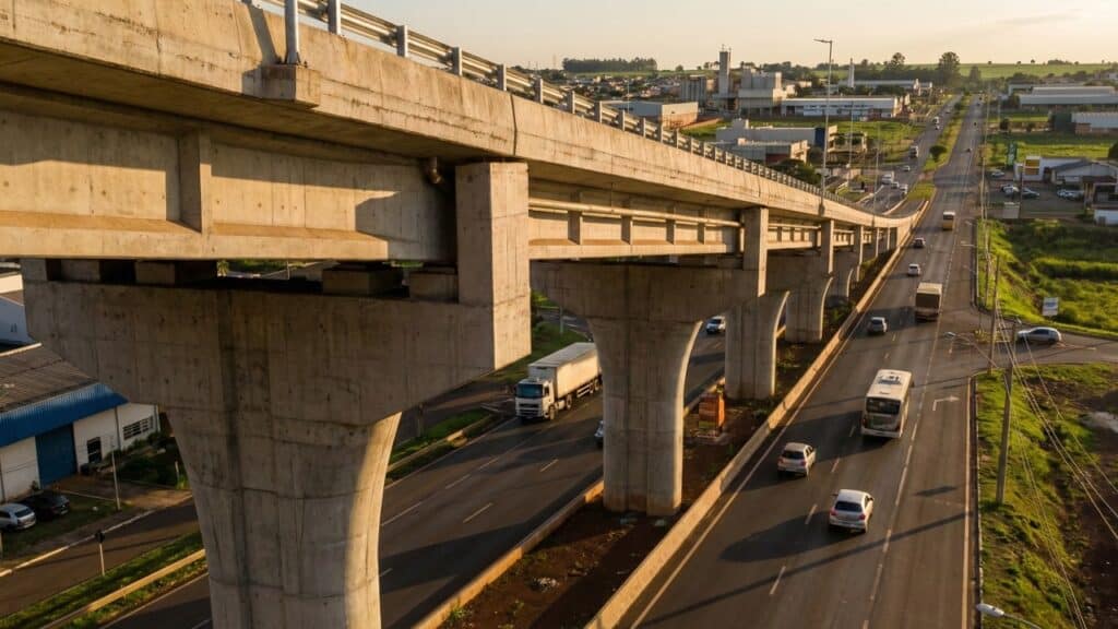 Com 420 metros, viaduto João Lopes organiza o tráfego da PR-444 e vira eixo estratégico para economia regional