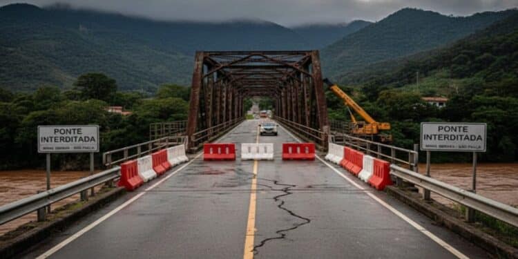 Interdição total de ponte que liga SP a MG preocupa motoristas após identificação de trincas e departamento de estradas emite alerta sobre sinalização instalada no local