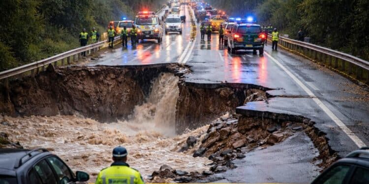 Desabamento em rodovia que liga Lisboa a Porto choca motoristas em meio a fortes chuvas e inundações que assolam o país há vários dias