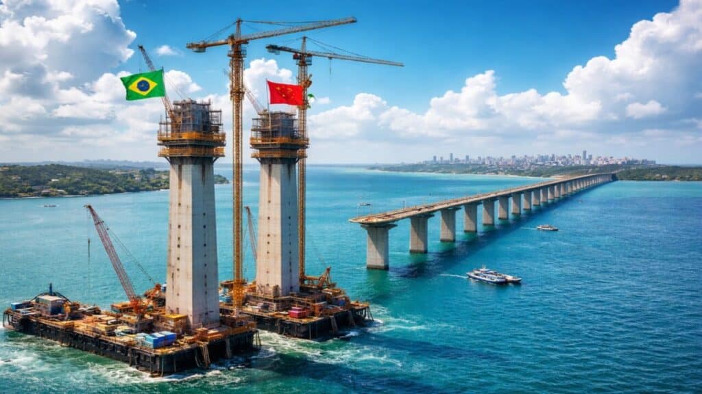 Brasil recebe navio com 44 contêineres para erguer base da maior ponte da América Latina que terá investimento de R$ 15 bilhões e deve beneficiar cerca de 10 milhões de pessoas