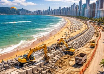 Praia Central de Balneário Camboriú avança em nova etapa de revitalização com obras de R$ 31 milhões e muro de contenção de 6 km