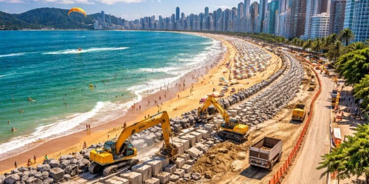 Praia Central de Balneário Camboriú avança em nova etapa de revitalização com obras de R$ 31 milhões e muro de contenção de 6 km