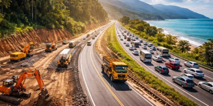 São Paulo anuncia investimento de R$ 3 bilhões para duplicar trecho crítico da SP-055 entre Caraguatatuba e Ubatuba e acabar com gargalo histórico de congestionamentos