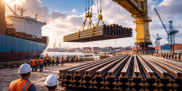 Megacarregamento vindo da China impulsiona obras da ferrovia mais esperada do Brasil com a chegada de 33,9 mil toneladas de trilhos