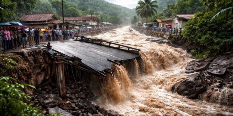 Município do Agreste de Pernambuco fica isolado após desabamento de ponte causado por fortes chuvas