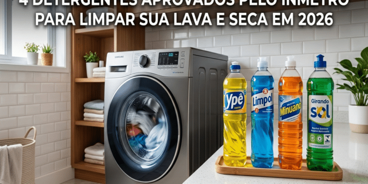 4 detergentes aprovados pelo Inmetro que limpam máquina lava e seca sem gastar muito em 2026