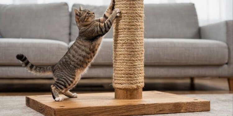 Monte em casa um arranhador de sisal e madeira que resiste ao uso intenso dos gatos e protege seus móveis