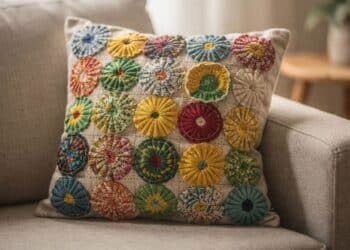 Transforme círculos de tecido em flores e crie peças decorativas únicas para almofadas e painéis