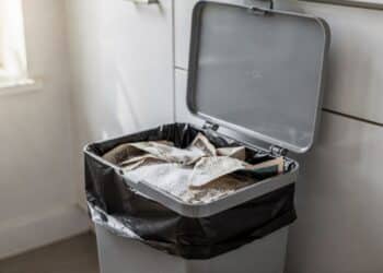 Nem desinfetante, nem gel perfumado: esse truque com jornal e óleo essencial deixa o lixo da cozinha sem odor