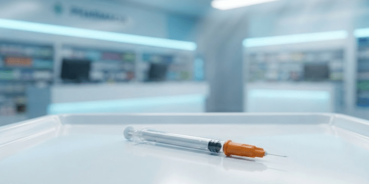 Seringa de insulina em bandeja médica com luz clínica e profissional