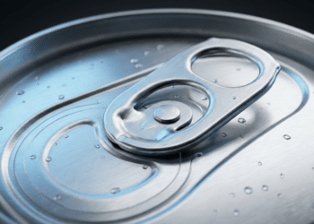 Destaque cinematográfico da argola de metal com gotas de condensação