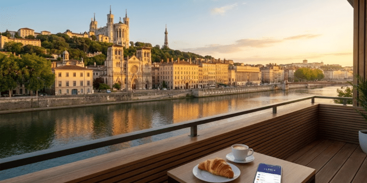 Vista clássica de Lyon ao pôr do sol com foco no estilo de vida local