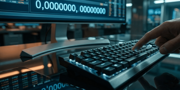 Dedo prestes a pressionar tecla em tela com valor bilionário