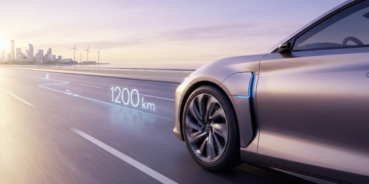 Lexus futurista em estrada costeira ao amanhecer com luzes azuis