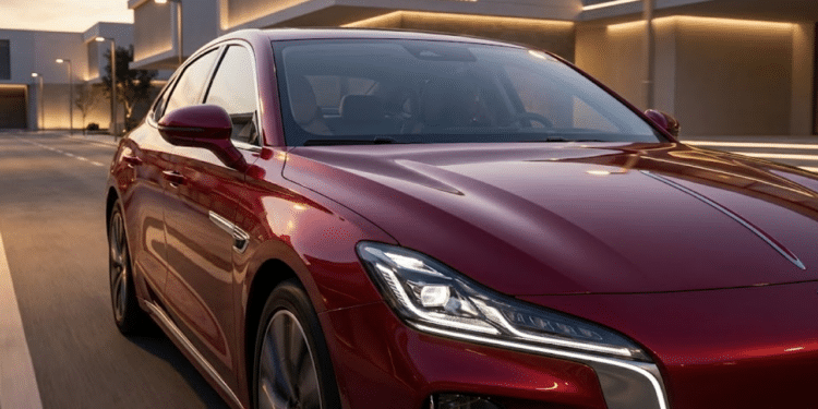 Hongqi Tiangong 06 em cenário urbano de luxo ao entardecer (Imagem Ilustrativa)