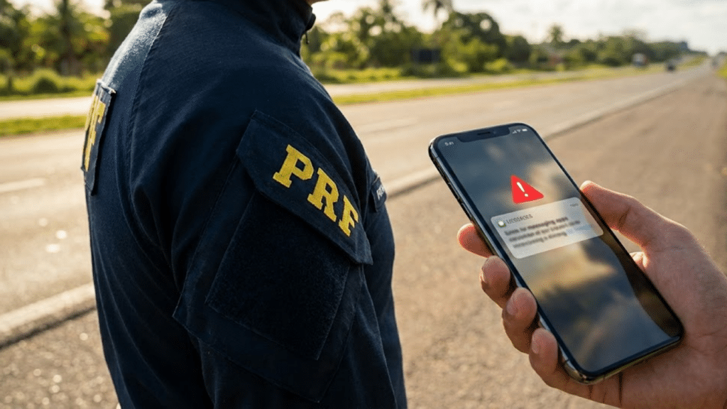 Policial da PRF observa motorista com mensagem suspeita no celular (Imagem ilustrativa)