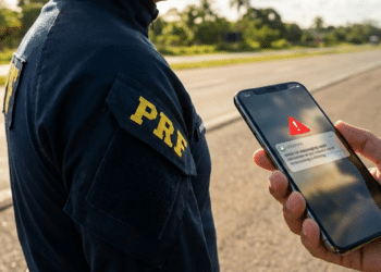 Policial da PRF observa motorista com mensagem suspeita no celular (Imagem ilustrativa)
