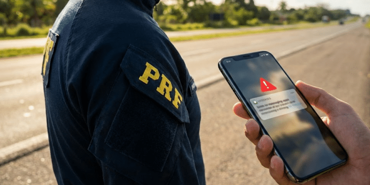 Policial da PRF observa motorista com mensagem suspeita no celular (Imagem ilustrativa)