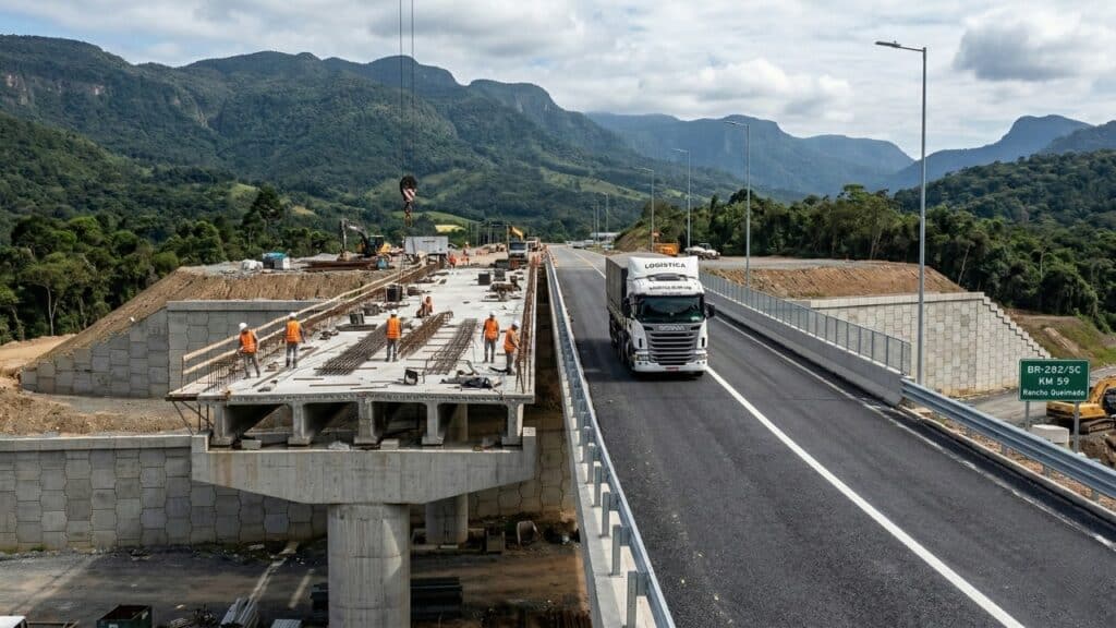 Viaduto da BR-282 em Rancho Queimado atinge 75% das obras e investimento chega a R$ 19 milhões