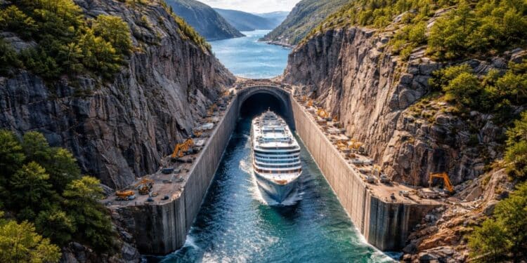 Esse país está investindo mais de R$ 4,8 bilhões em megaprojeto que vai 'cortar' uma montanha ao meio para criar primeiro túnel de navios do mundo