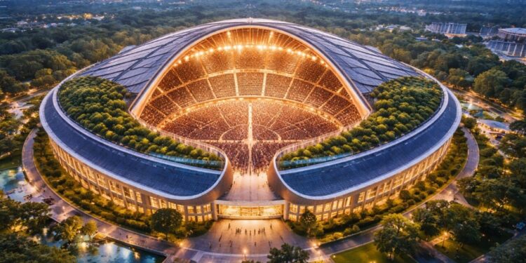 País anuncia obra colossal em universidade que impressiona com transformação de telhado gigante em um auditório para 9 mil pessoas