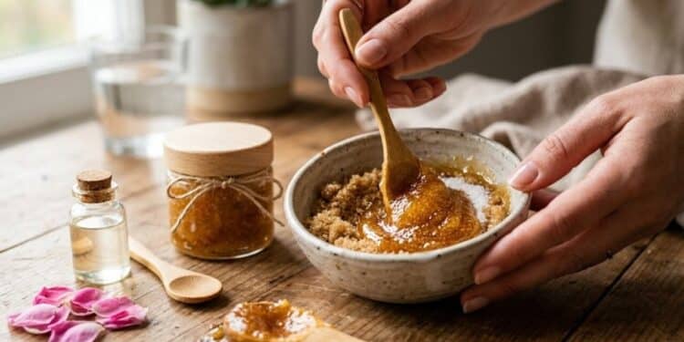 Mistura caseira com mel e açúcar para esfoliante