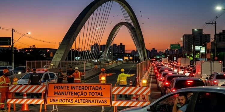 Manutenção interdita totalmente a Ponte Estaiada em São José dos Campos e motoristas enfrentam impactos no trânsito