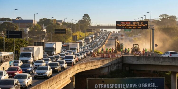 Via Dutra enfrenta caos com filas de mais de 3 horas devido a obras não anunciadas entre Pindamonhangaba e Taubaté