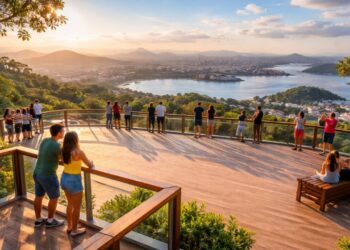 Reabertura do mirante no Parque da Fonte Grande traz espaço duas vezes maior com piso cimentício de acabamento amadeirado após obras de modernização