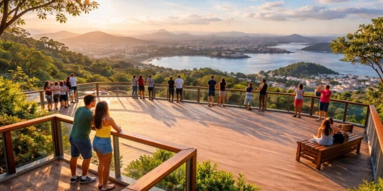 Reabertura do mirante no Parque da Fonte Grande traz espaço duas vezes maior com piso cimentício de acabamento amadeirado após obras de modernização